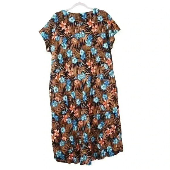 Lands End Mumu Dress Size Large 14-16 Multicolor Floral Tropical Cotton Stretch - Picture 11 of 15